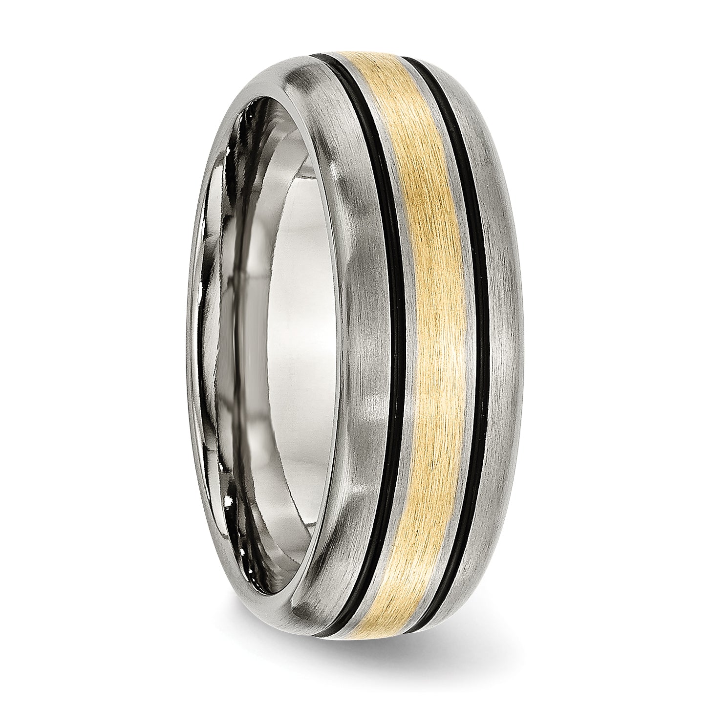 Grooved Inlay Wedding Band in Titanium & 14K Gold, 8mm