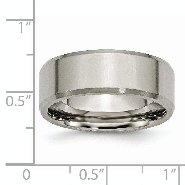 Titanium Wedding Band with Brushed Polished Beveled Edge Engravable