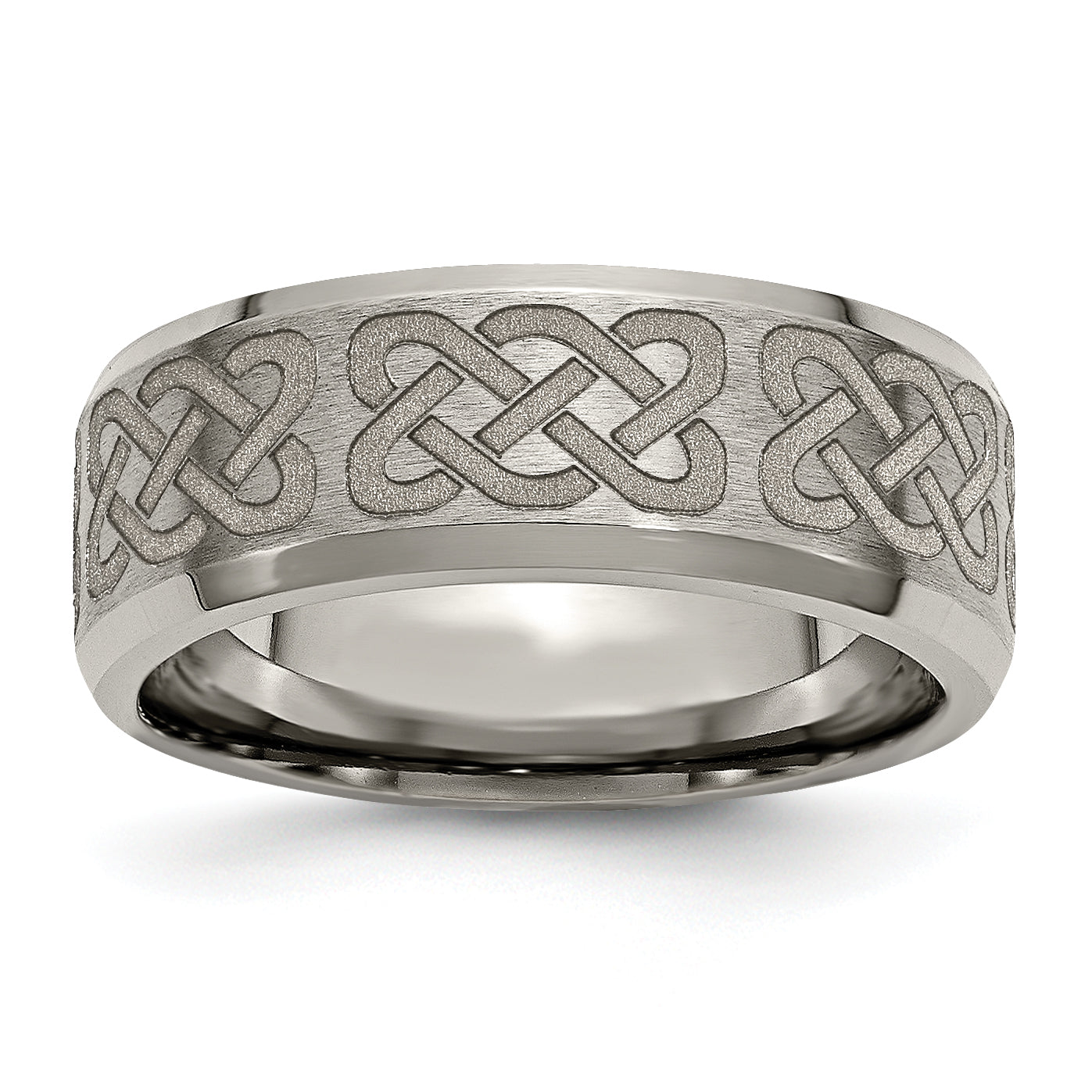 Titanium Brushed and Polished Celtic Laser Design 8mm Beveled Edge Band Main image