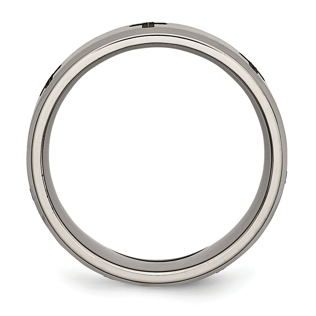 Titanium Wedding Band with Laser Cross Design and Beveled Edge