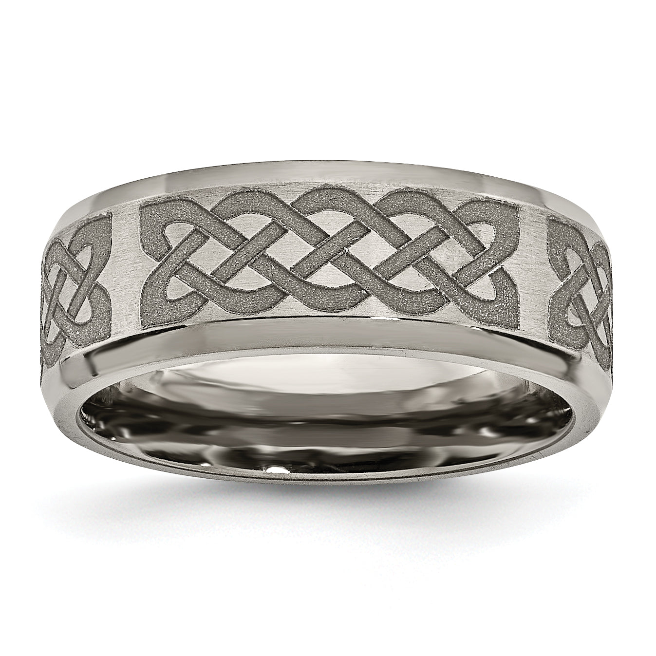 Titanium Brushed and Polished Celtic Laser Design 8mm Beveled Edge Band Main image