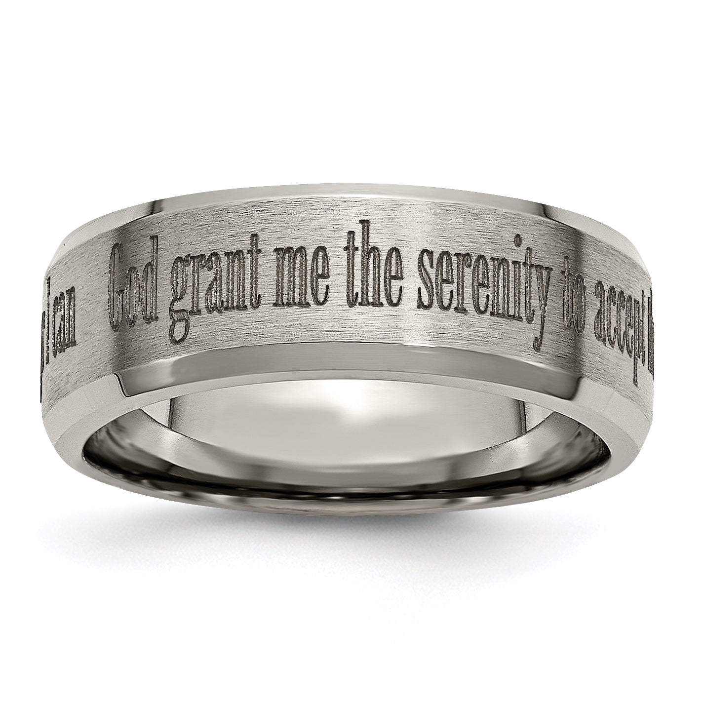 Titanium Brushed and Polished Serenity Laser Design 8mm Beveled Band Main image