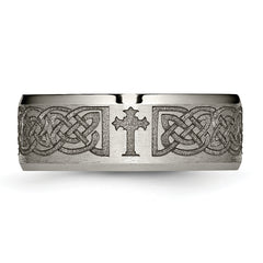 Sophia Jewelers Titanium Unisex Wedding Band with Laser Cross Design