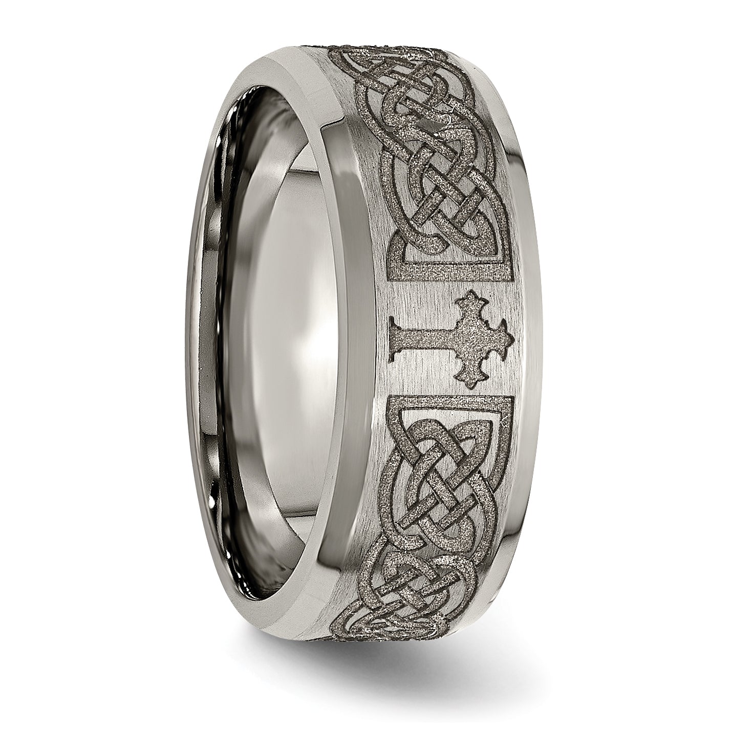 Sophia Jewelers Titanium Unisex Wedding Band with Laser Cross Design