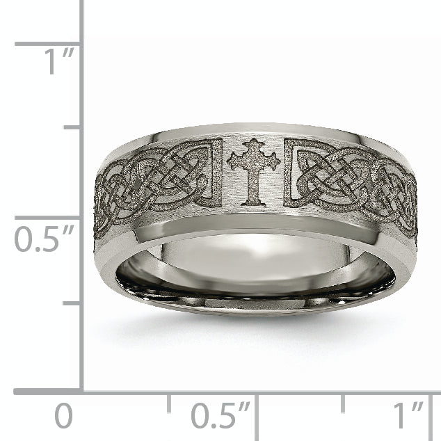 Sophia Jewelers Titanium Unisex Wedding Band with Laser Cross Design