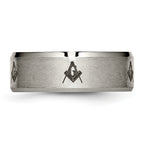 Titanium Masonic Wedding Band with Polished Laser Design Unisex 8mm Elegant Beveled Edge
