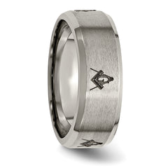 Titanium Brushed and Polished Masonic Laser Design 8mm Beveled Edge Band