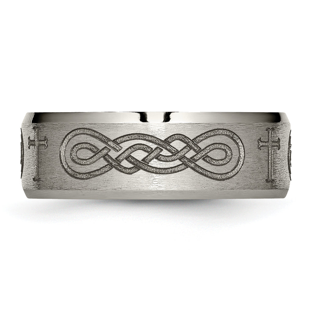 Titanium Wedding Band with Cross Laser Design and Polished Finish