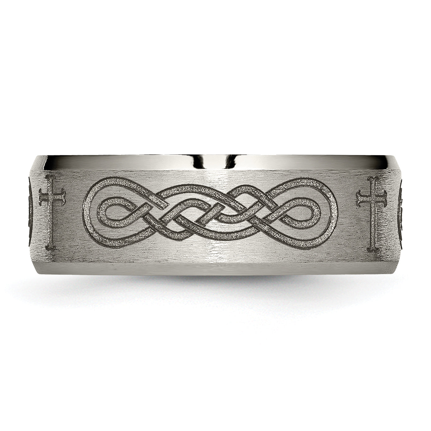 Titanium Wedding Band with Cross Laser Design and Polished Finish