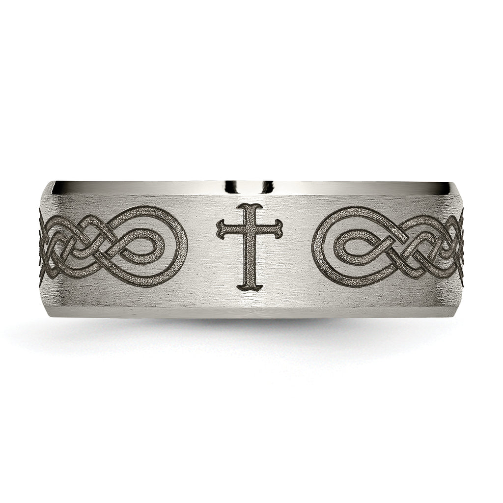 Titanium Wedding Band with Cross Laser Design and Polished Finish