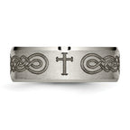 Titanium Wedding Band with Cross Laser Design and Polished Finish