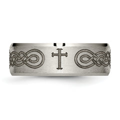 Titanium Wedding Band with Cross Laser Design and Polished Finish