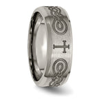 Titanium Wedding Band with Cross Laser Design and Polished Finish