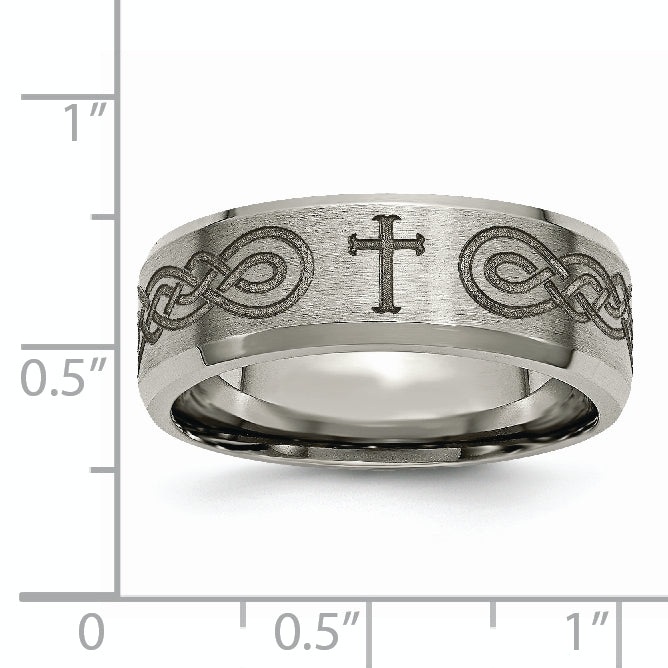 Titanium Wedding Band with Cross Laser Design and Polished Finish