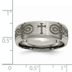 Titanium Wedding Band with Cross Laser Design and Polished Finish