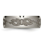 Titanium Wedding Band with Laser Cross Design and Beveled Edge
