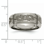Titanium Wedding Band with Laser Cross Design and Beveled Edge