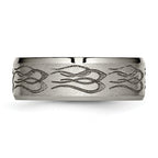 Titanium Wedding Band with Laser Flames Engravable Unisex 8mm Beveled Edge