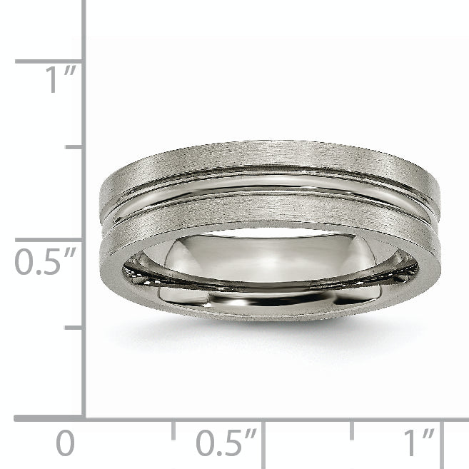 Grooved Wedding Band in Titanium, 6mm