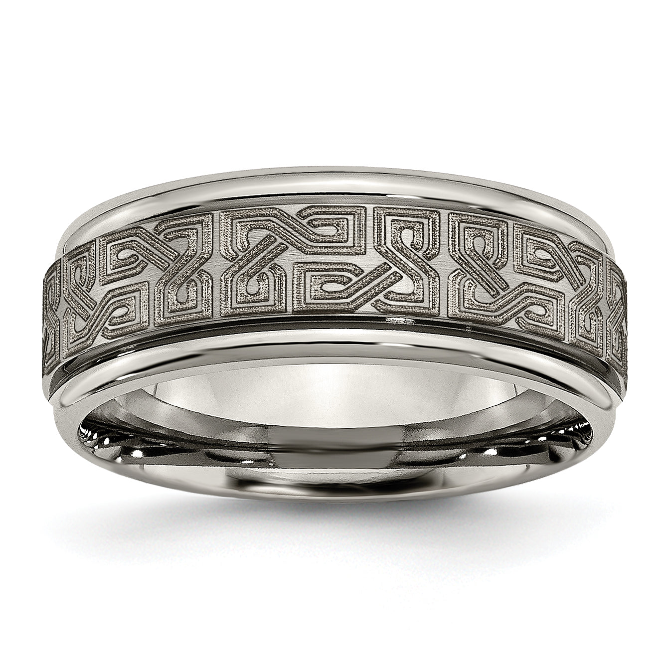 Titanium Brushed and Polished Laser Design 8mm Ridged Edge Band Main image