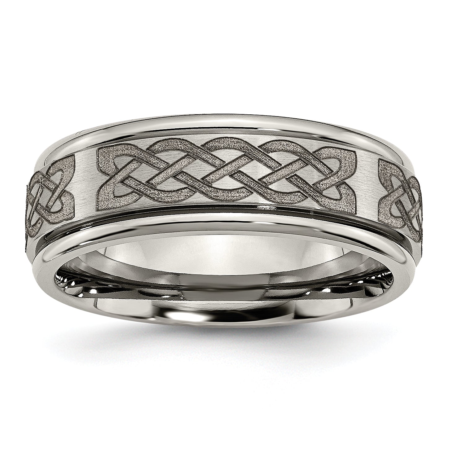 Titanium Brushed and Polished Celtic Laser Design 8mm Ridged Edge Band Main image