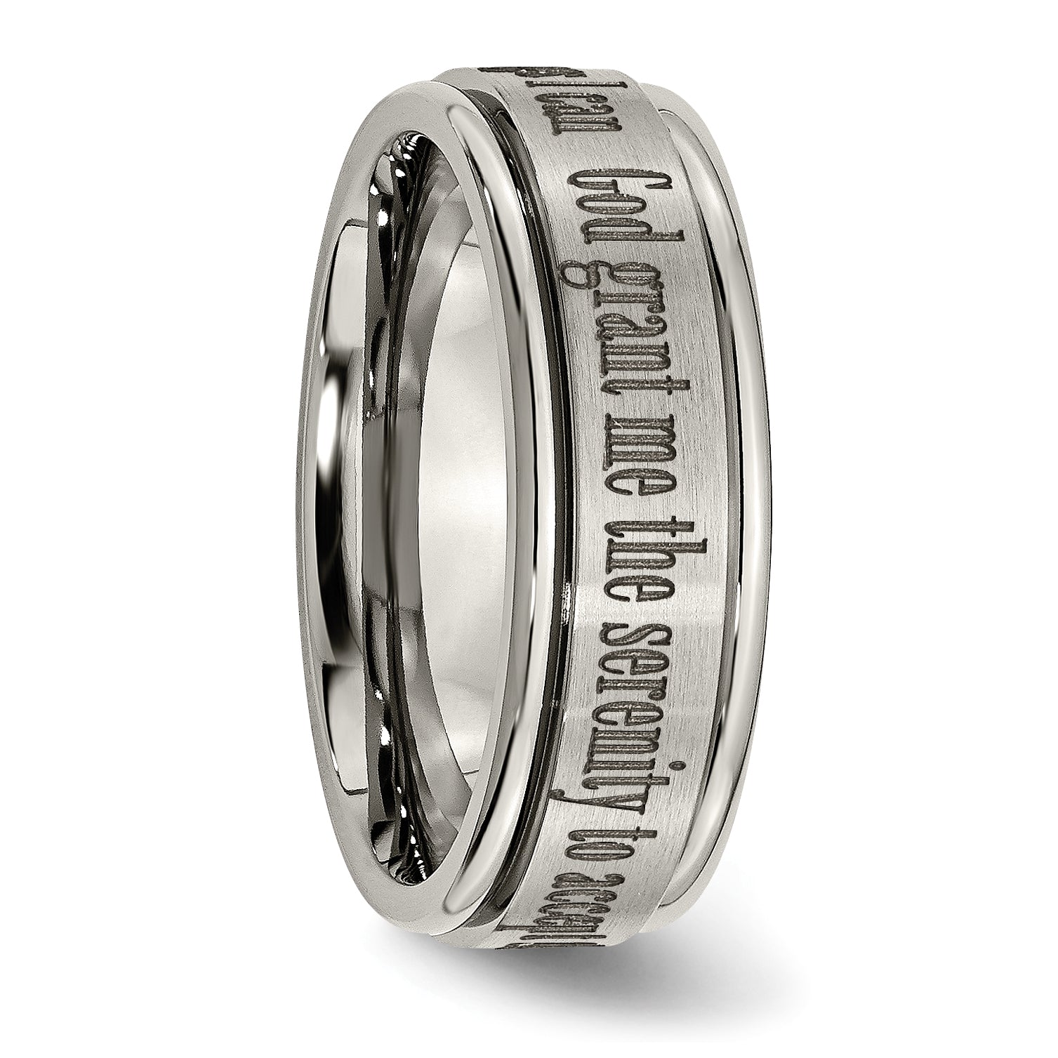 Titanium Serenity Ridged Wedding Band with Polished Laser Design