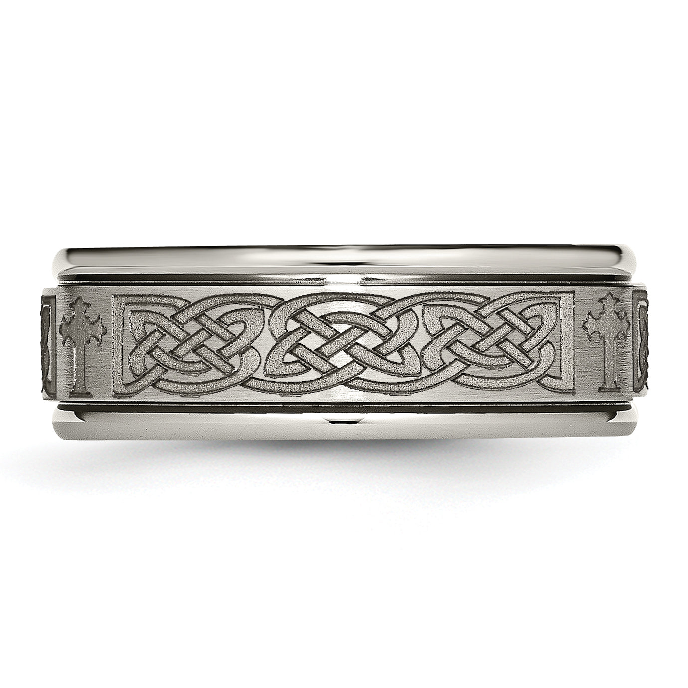 Titanium Wedding Band with Polished Laser Cross Design Unisex 8mm