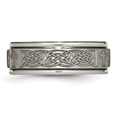 Titanium Wedding Band with Polished Laser Cross Design Unisex 8mm