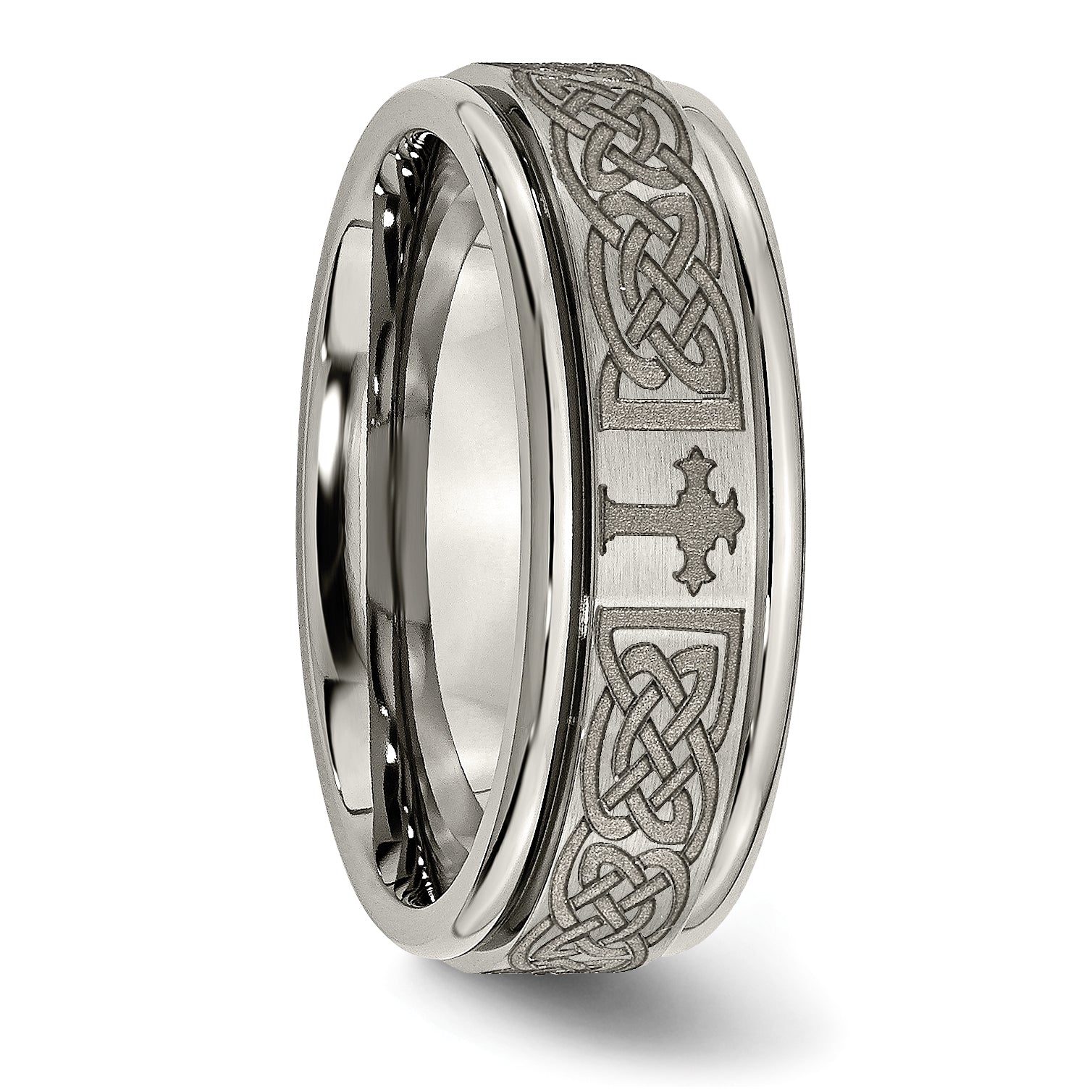 Titanium Wedding Band with Polished Laser Cross Design Unisex 8mm