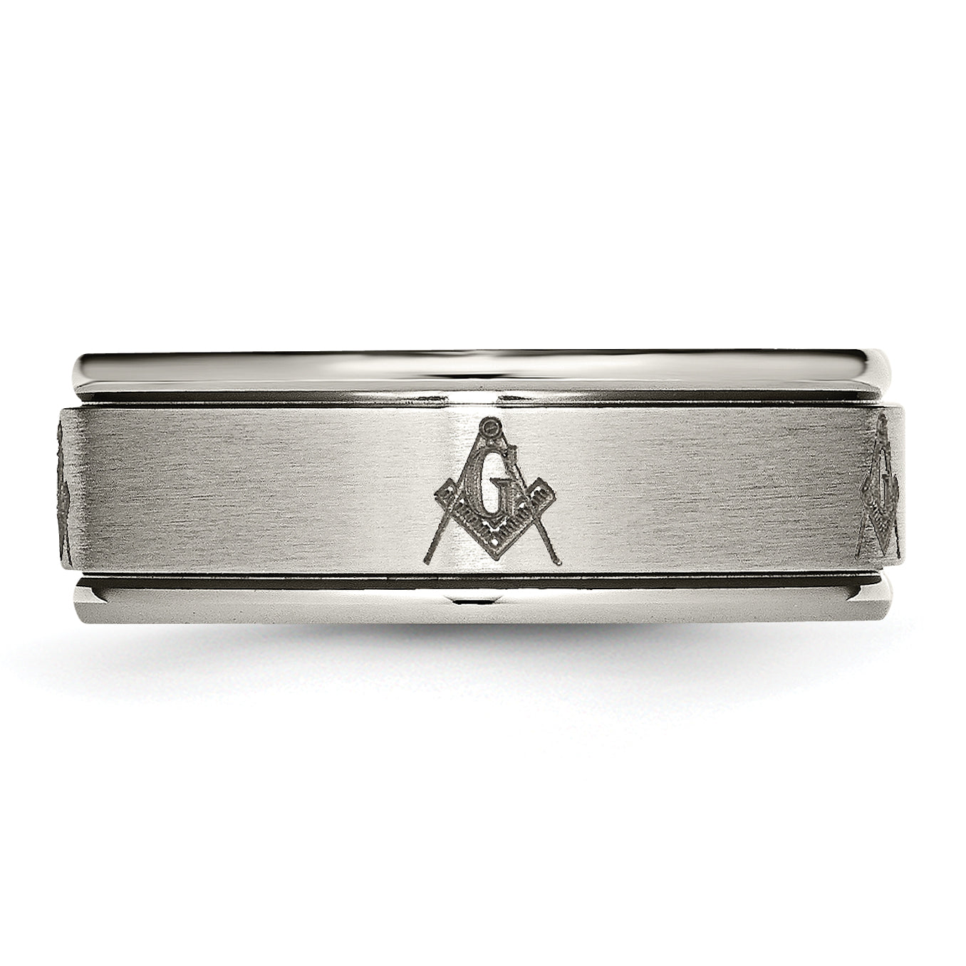 Titanium Brushed and Polished Masonic Laser Design 8mm Ridged Edge Band