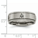 Titanium Masonic Wedding Band with Laser Design and Ridged Edge