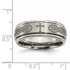 Titanium Cross Laser Unisex Wedding Band with Polished Ridged Edge