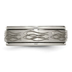 Titanium Ridged Edge Wedding Band with Laser Flame Design