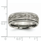 Titanium Ridged Edge Wedding Band with Laser Flame Design