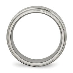 Titanium Unisex Wedding Band with Brushed Center and Ridged Edge