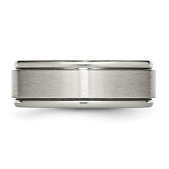 Titanium Unisex Wedding Band with Brushed Center and Ridged Edge