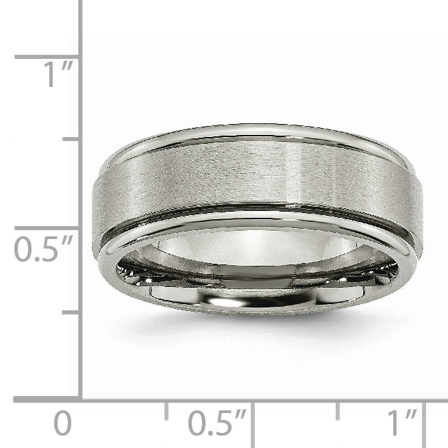 Titanium Unisex Wedding Band with Brushed Center and Ridged Edge