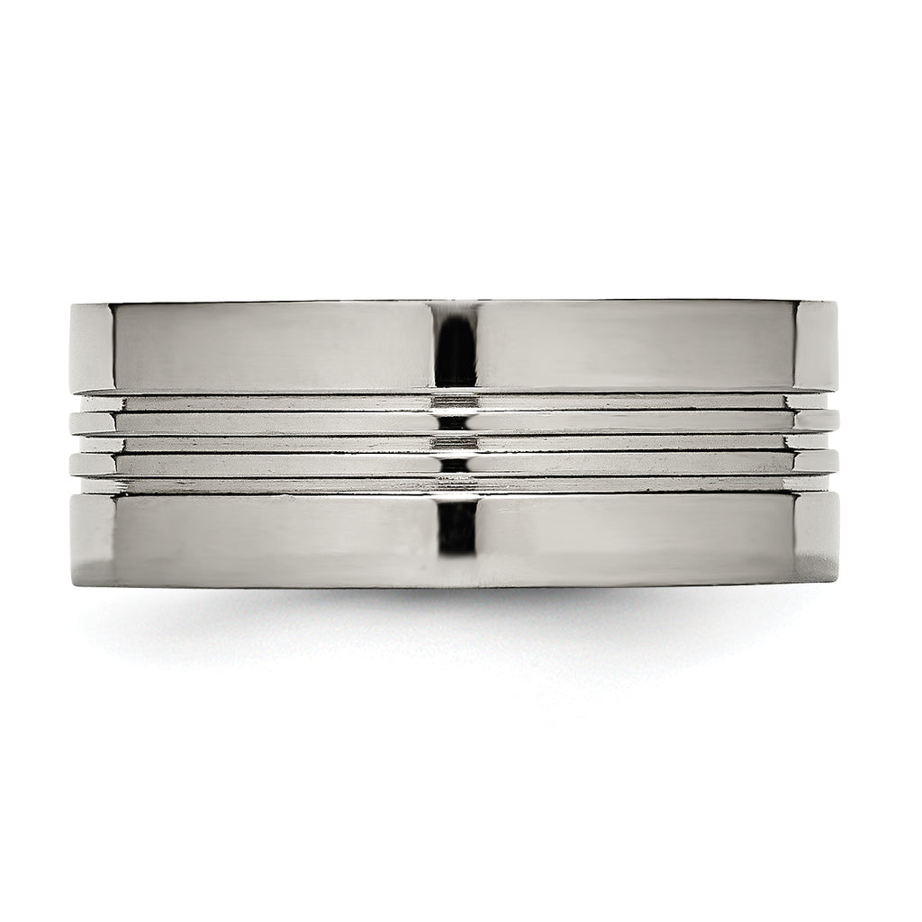 Grooved Wedding Band in Titanium, 9mm