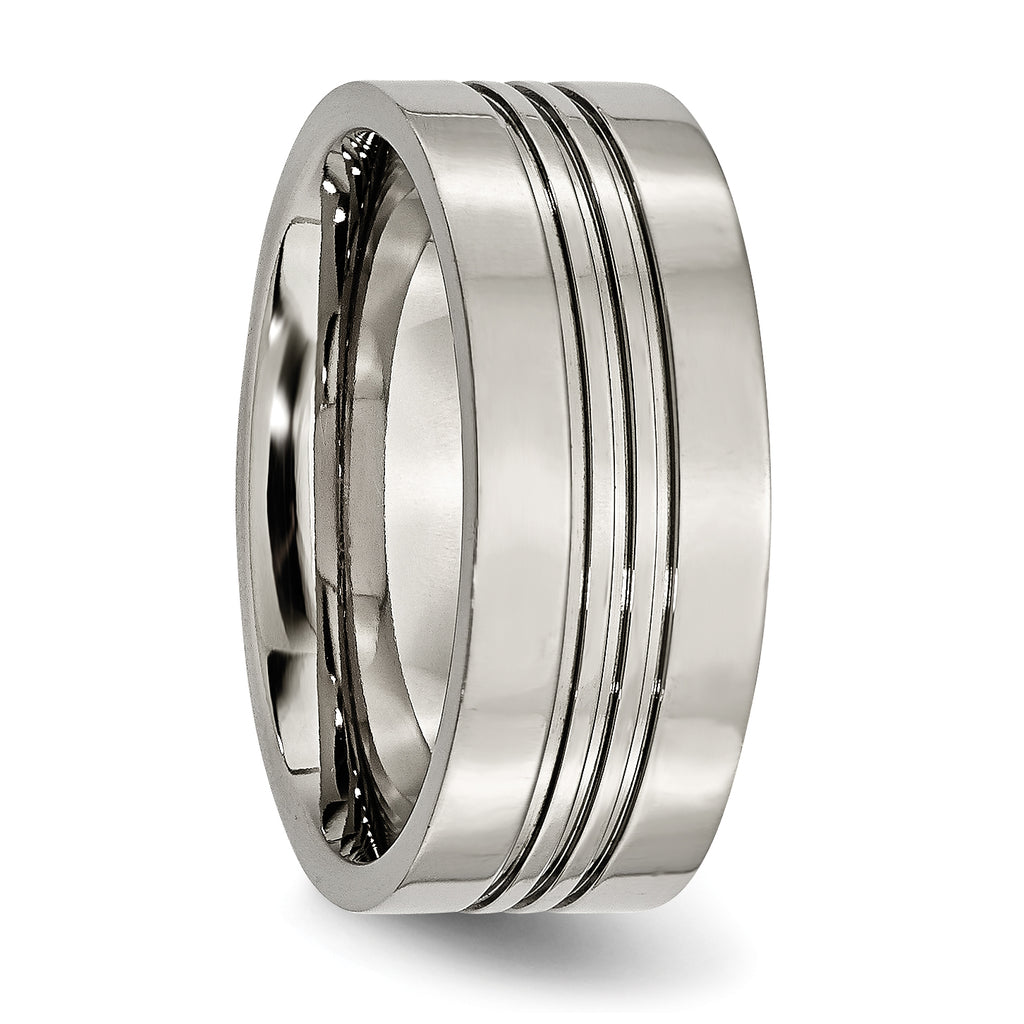 Grooved Wedding Band in Titanium, 9mm