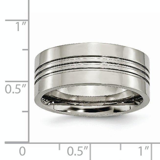 Grooved Wedding Band in Titanium, 9mm