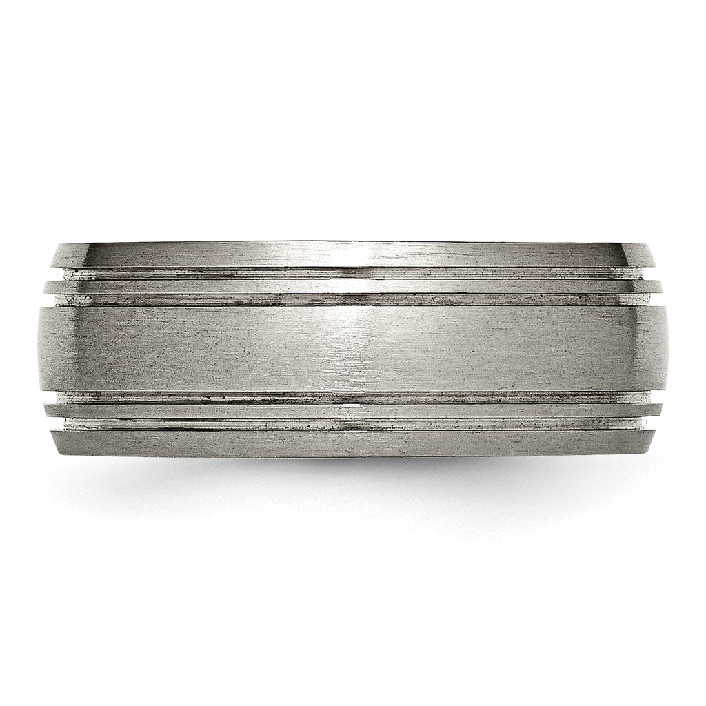 Grooved Wedding Band in Titanium, 8mm Brushed Center