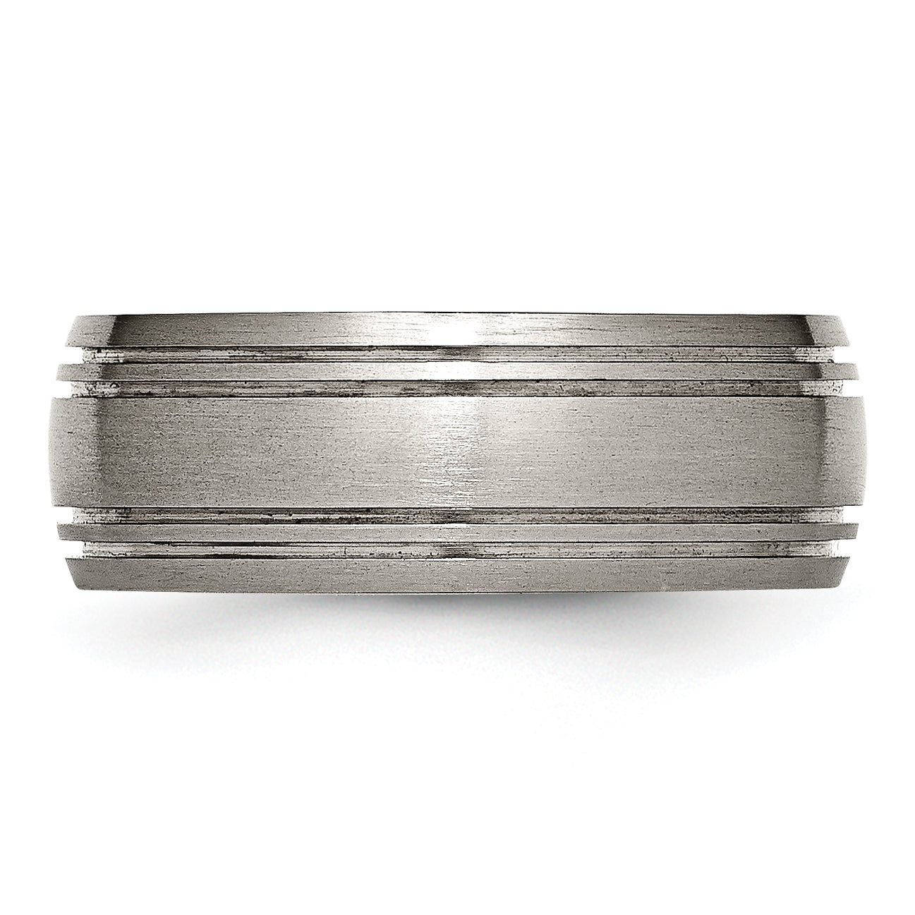 Grooved Wedding Band in Titanium, 8mm Brushed Center