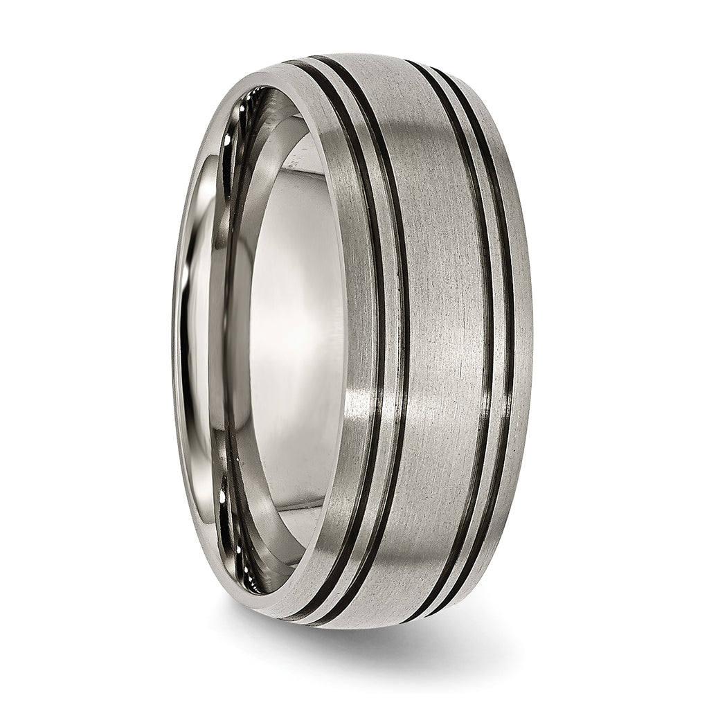 Grooved Wedding Band in Titanium, 8mm Brushed Center