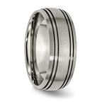Grooved Wedding Band in Titanium, 8mm Brushed Center