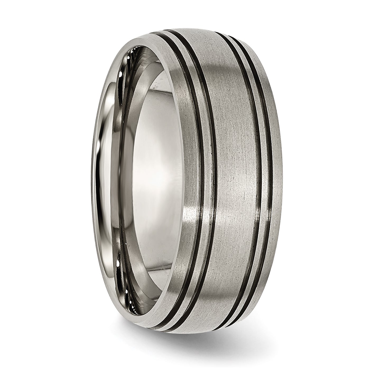 Grooved Wedding Band in Titanium, 8mm Brushed Center