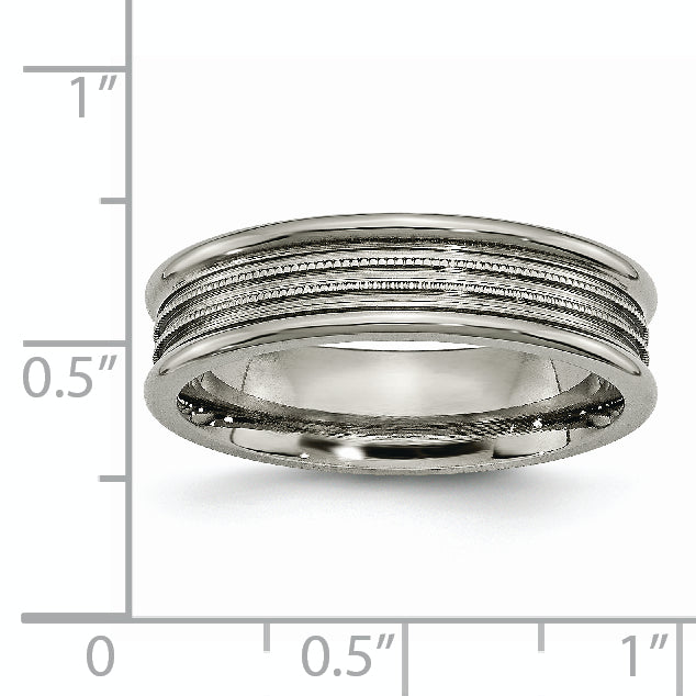 Grooved & Beaded Wedding Band in Titanium, 6mm