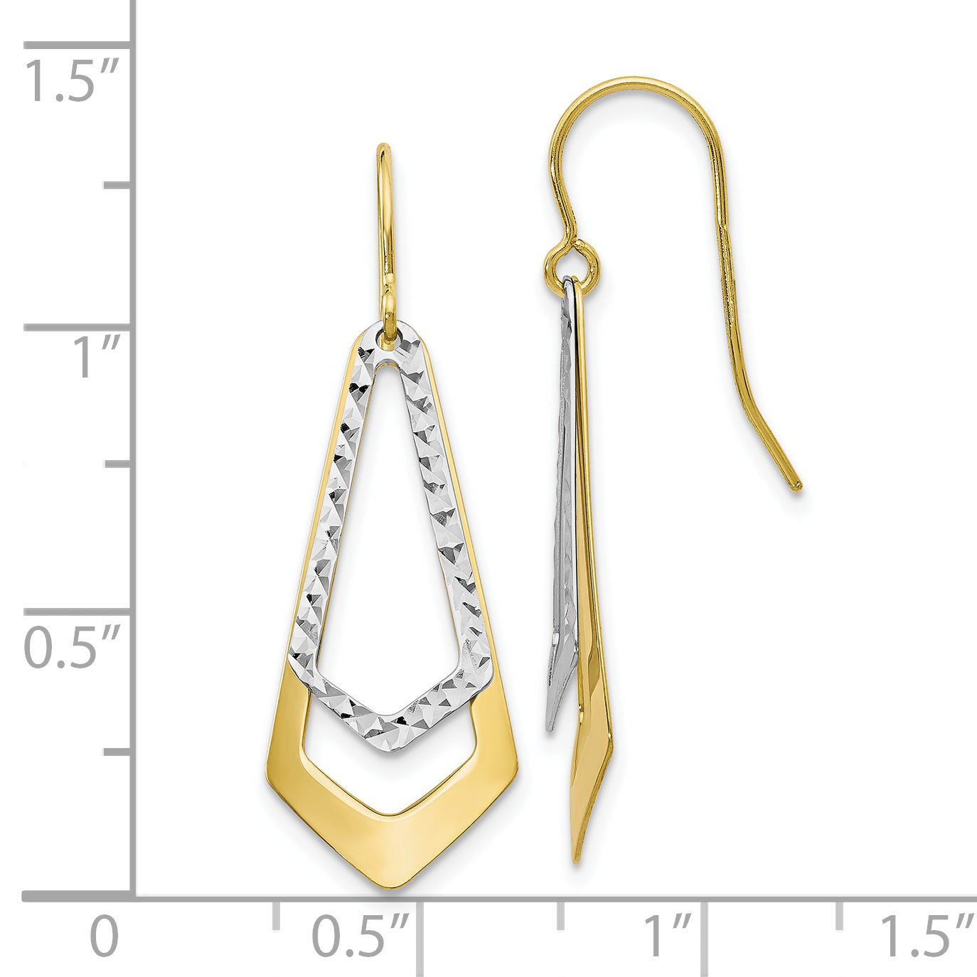 10K Two-tone D/C Shepherd Hook Dangle Earrings