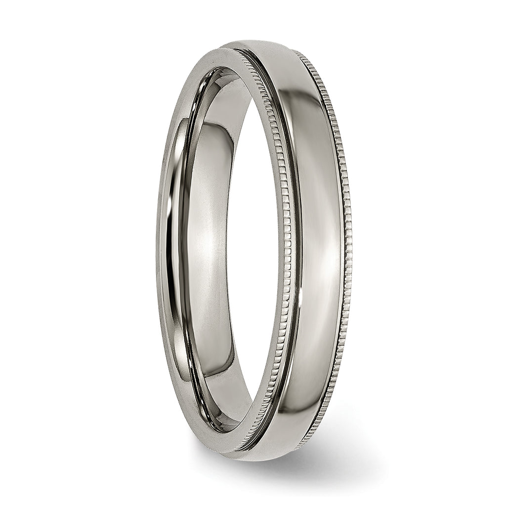 Grooved & Beaded Edge Wedding Band in Titanium, 4mm