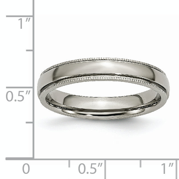 Grooved & Beaded Edge Wedding Band in Titanium, 4mm