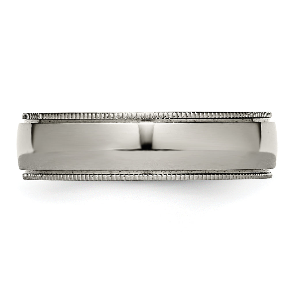 Grooved & Beaded Edge Wedding Band in Titanium, 6mm